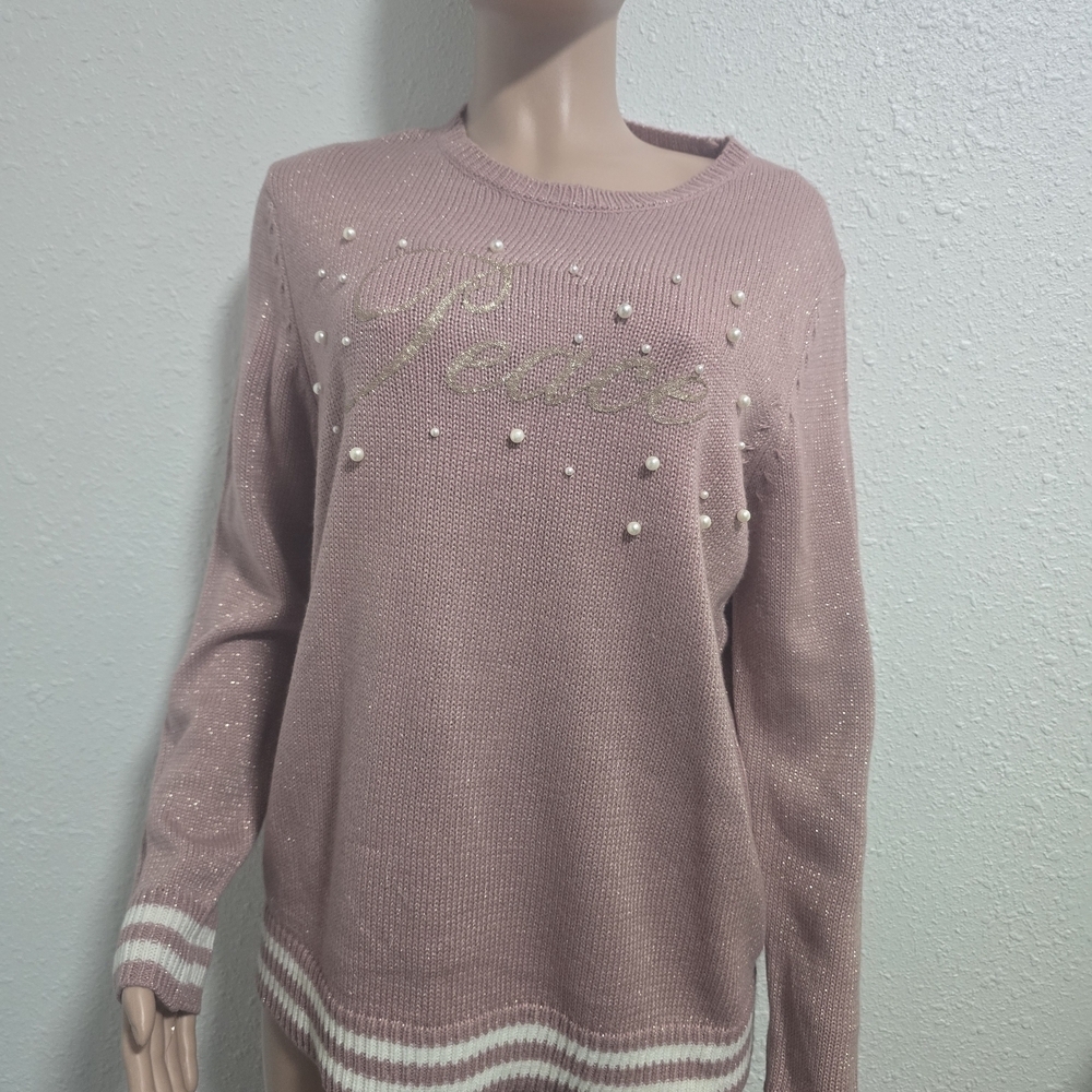 Holiday Time Pink Sweater with Pearl Details